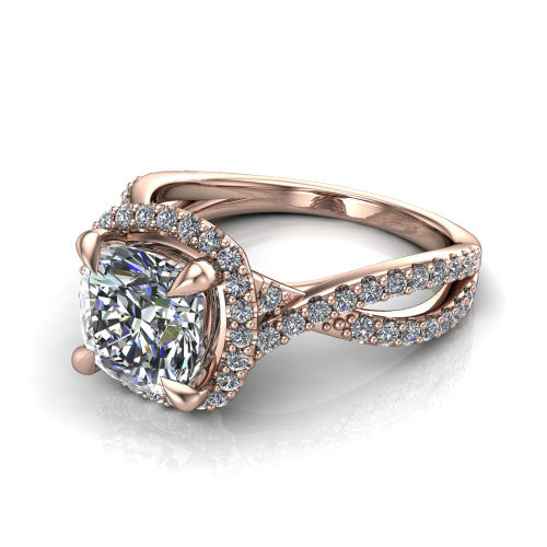 Bella Cushion Shape Halo Engagement Ring in 18K Rose Gold
