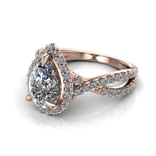 Bella Pear Shape Halo Engagement Ring in 18K Rose Gold