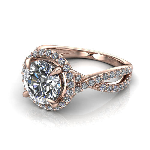 Bella Round Shape Halo Engagement Ring in 14K Rose Gold