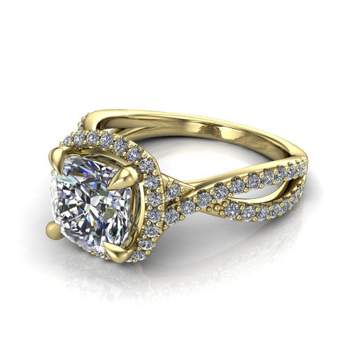 Bella Cushion Shape Halo Engagement Ring in 18K Yellow Gold