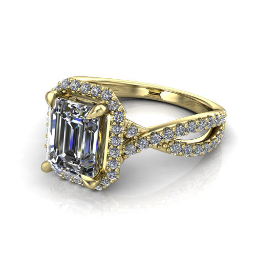 Bella Emerald Shape Halo Engagement Ring in 14K Yellow Gold