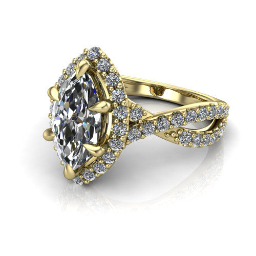 Bella Marquise Shape Halo Engagement Ring in 14K Yellow Gold