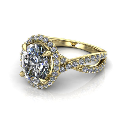 Bella Oval Shape Halo Engagement Ring in 18K Yellow Gold