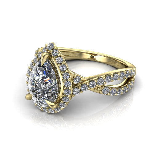 Bella Pear Shape Halo Engagement Ring in 18K Yellow Gold