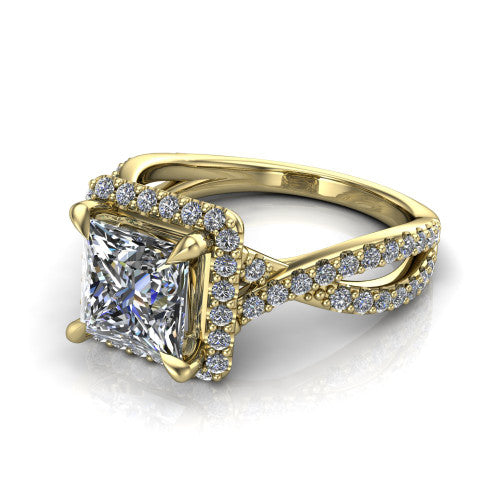 Bella Princess Shape Halo Engagement Ring in 14K Yellow Gold