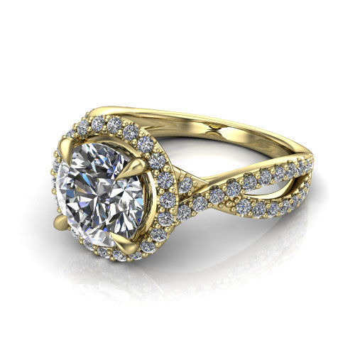 Bella Round Shape Halo Engagement Ring in 14K Yellow Gold