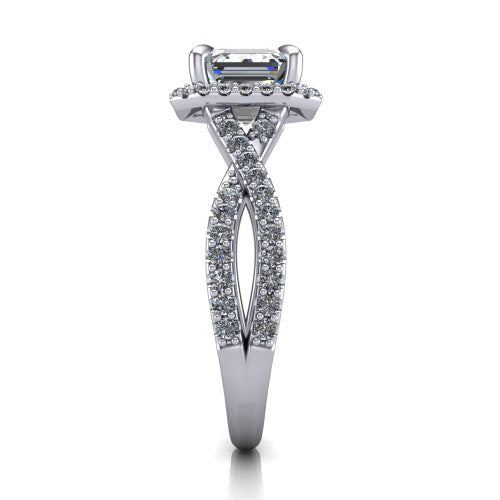 Bella Square Emerald Shape Halo Engagement Ring in Platinum