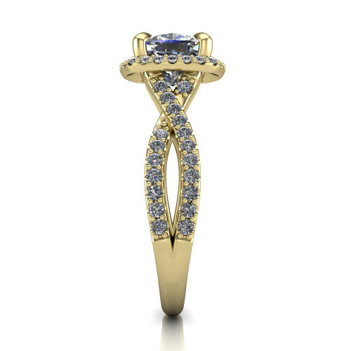 Bella Cushion Shape Halo Engagement Ring in 14K Yellow Gold