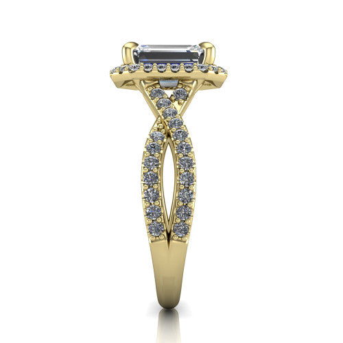 Bella Emerald Shape Halo Engagement Ring in 18K Yellow Gold