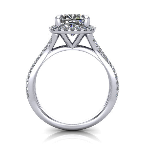 Bella Cushion Shape Halo Engagement Ring in 14K White Gold