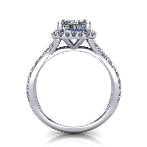 Bella Emerald Shape Halo Engagement Ring in 18K White Gold