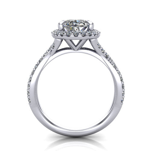 Bella Oval Shape Halo Engagement Ring in 18K White Gold