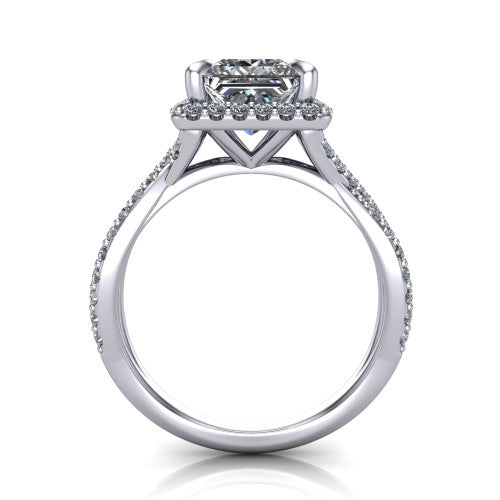 Bella Princess Shape Halo Engagement Ring in Platinum