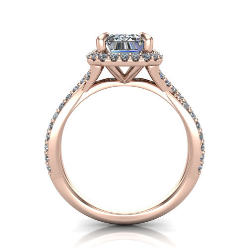 Bella Emerald Shape Halo Engagement Ring in 14K Rose Gold