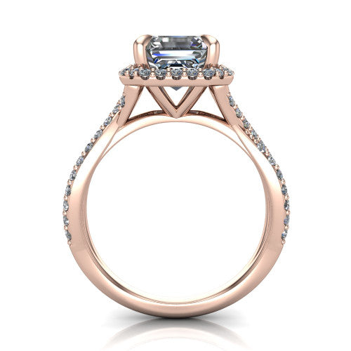Bella Square Emerald Shape Halo Engagement Ring in 14K Rose Gold
