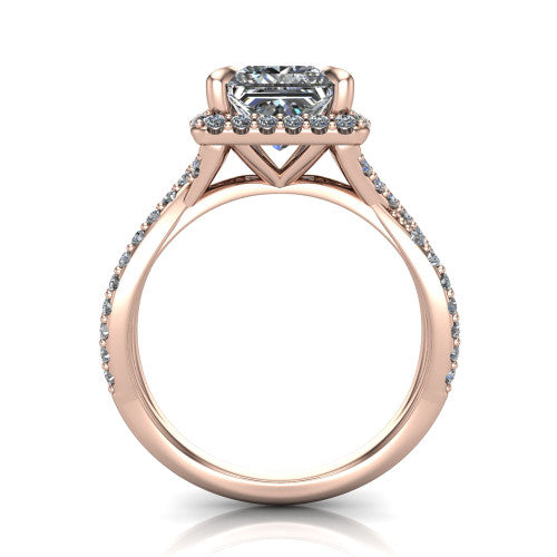 Bella Princess Shape Halo Engagement Ring in 14K Rose Gold