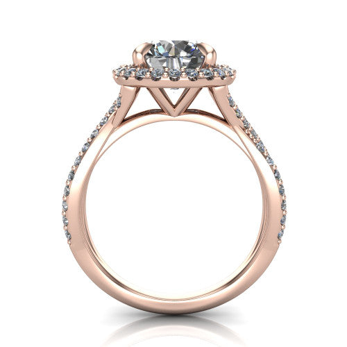 Bella Round Shape Halo Engagement Ring in 14K Rose Gold
