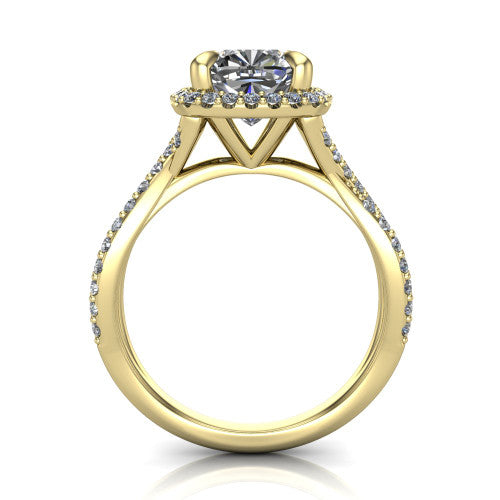 Bella Cushion Shape Halo Engagement Ring in 18K Yellow Gold