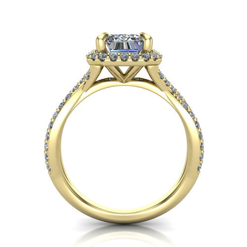 Bella Emerald Shape Halo Engagement Ring in 14K Yellow Gold