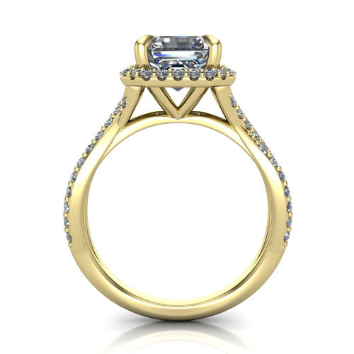 Bella Square Emerald Shape Halo Engagement Ring in 18K Yellow Gold