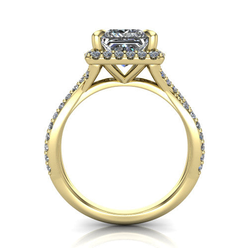 Bella Princess Shape Halo Engagement Ring in 14K Yellow Gold