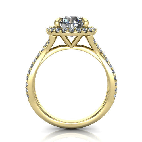 Bella Round Shape Halo Engagement Ring in 18K Yellow Gold