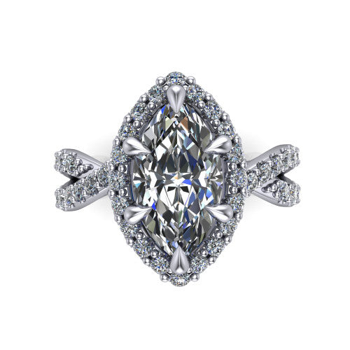Bella Marquise Shape Halo Engagement Ring in Platinum