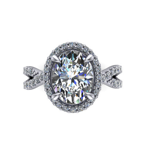 Bella Oval Shape Halo Engagement Ring in 14K White Gold