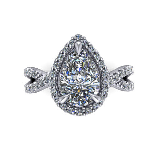 Bella Pear Shape Halo Engagement Ring in 18K White Gold