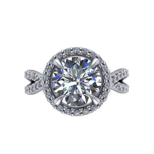 Bella Round Shape Halo Engagement Ring in Platinum