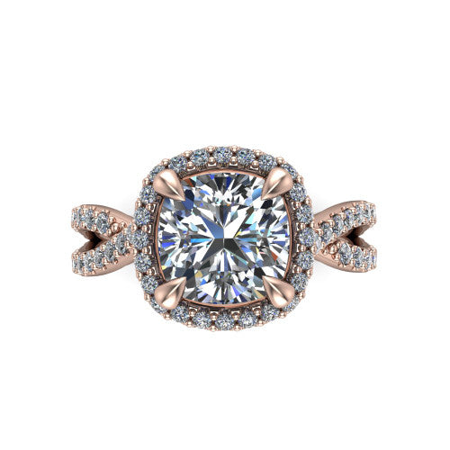 Bella Cushion Shape Halo Engagement Ring in 18K Rose Gold