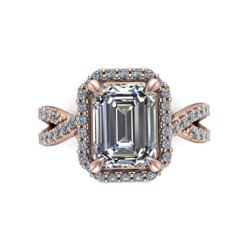 Bella Emerald Shape Halo Engagement Ring in 18K Rose Gold