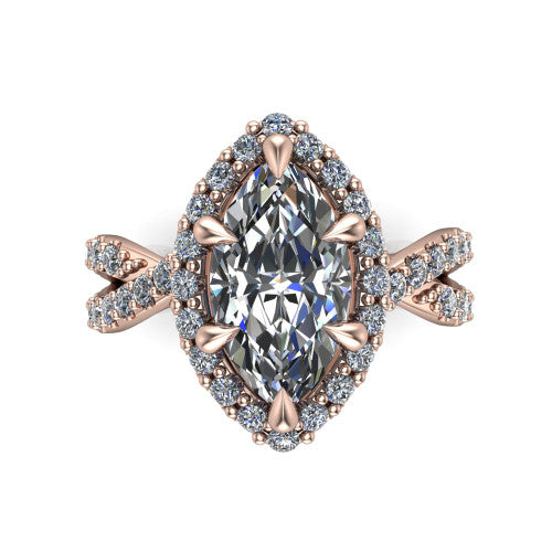 Bella Marquise Shape Halo Engagement Ring in 14K Rose Gold