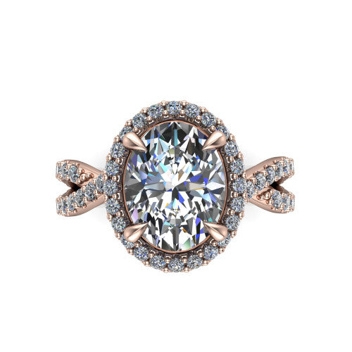 Bella Oval Shape Halo Engagement Ring in 14K Rose Gold