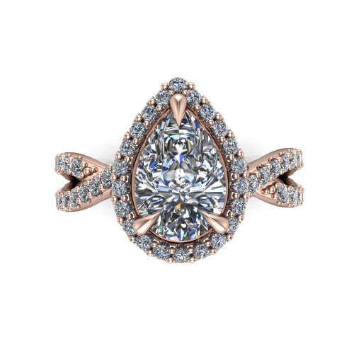 Bella Pear Shape Halo Engagement Ring in 14K Rose Gold
