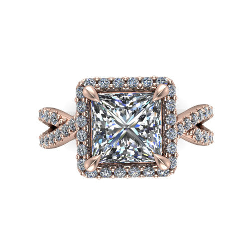Bella Princess Shape Halo Engagement Ring in 18K Rose Gold