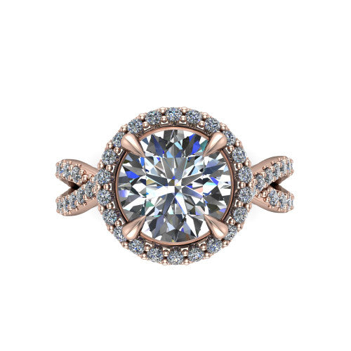 Bella Round Shape Halo Engagement Ring in 14K Rose Gold
