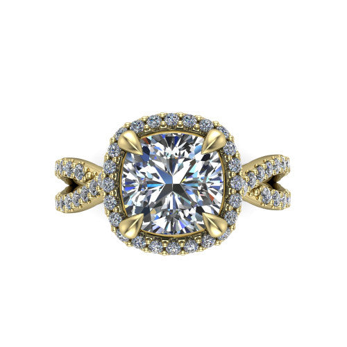 Bella Cushion Shape Halo Engagement Ring in 18K Yellow Gold