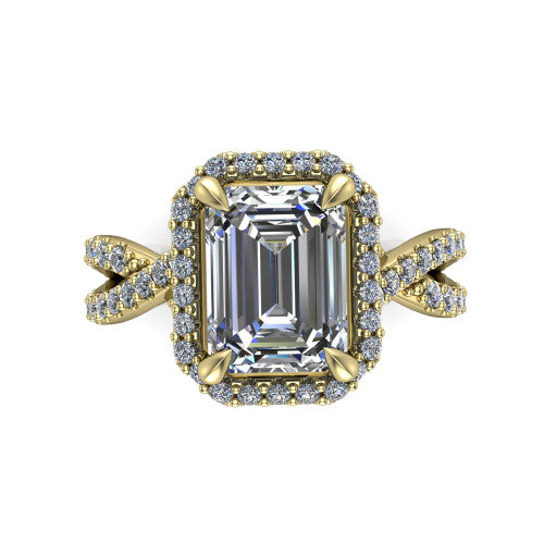 Bella Emerald Shape Halo Engagement Ring in 14K Yellow Gold