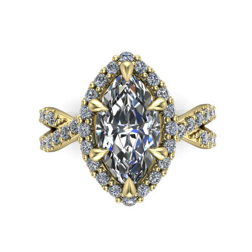 Bella Marquise Shape Halo Engagement Ring in 14K Yellow Gold