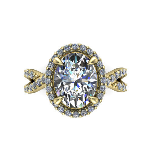 Bella Oval Shape Halo Engagement Ring in 18K Yellow Gold