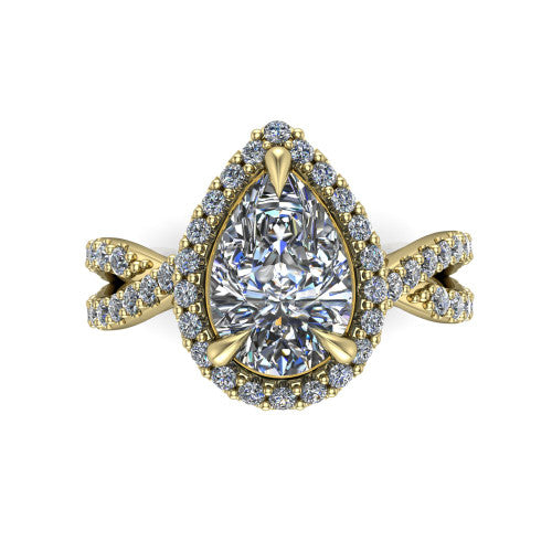 Bella Pear Shape Halo Engagement Ring in 18K Yellow Gold