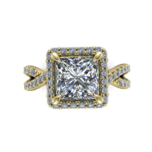 Bella Princess Shape Halo Engagement Ring in 14K Yellow Gold