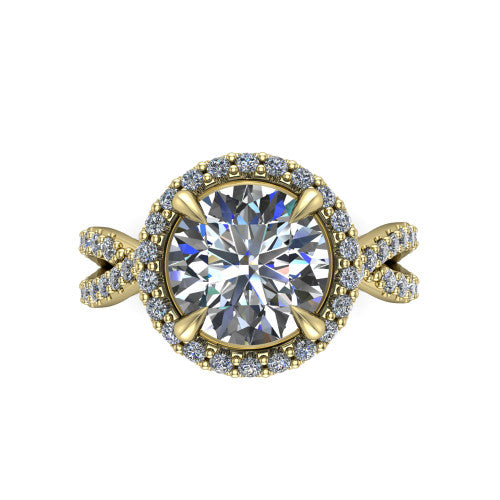 Bella Round Shape Halo Engagement Ring in 14K Yellow Gold