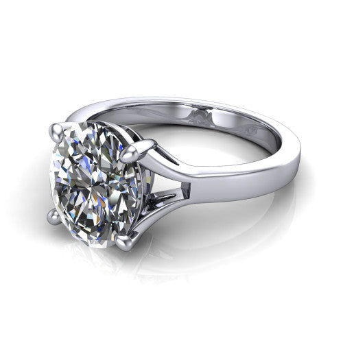 Savannah oval classic solitaire engagement ring in Platinum with polished split shank, three-quarter perspective view
