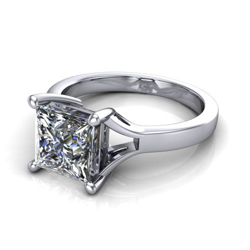 Savannah princess classic solitaire engagement ring in Platinum with polished split shank, three-quarter perspective view