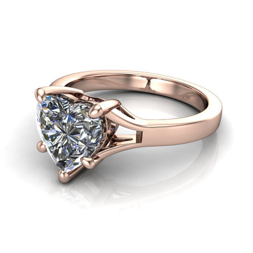 Savannah heart classic solitaire engagement ring in 18K Rose Gold with polished split shank, three-quarter perspective view
