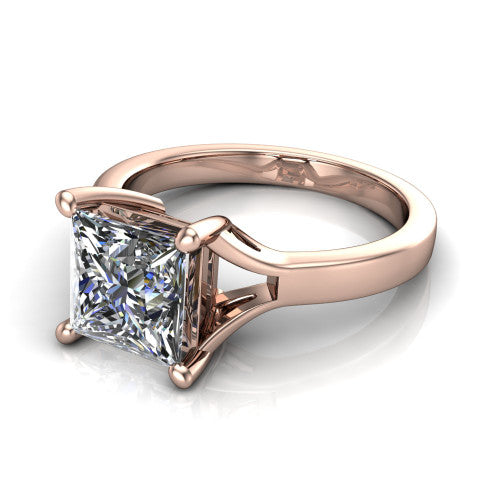Savannah princess classic solitaire engagement ring in 14K Rose Gold with polished split shank, three-quarter perspective view