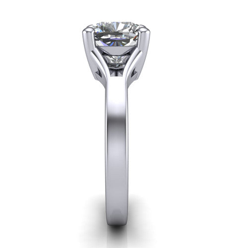 Savannah cushion classic solitaire engagement ring in Platinum with polished split shank, side profile showing the polished split shank