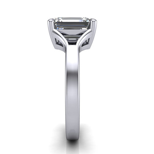 Savannah emerald classic solitaire engagement ring in Platinum with polished split shank, side profile showing the polished split shank